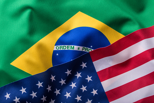 USA and Brazil. Usa flag an Brazil flag.
